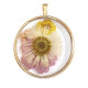 Pendant with dried flowers 35mm - Gold-purple yellow